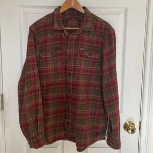 Orvis Shacket Shirt Flannel Large Red Green Cream